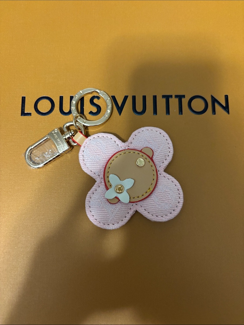Louis Vuitton Pink and Beige Floral Key Ring Charm with Gold Hardware - Picture 1 of 4